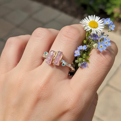 925 Sterling Silver Raw Pink Tourmaline Ring, worn on hand