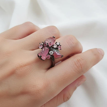 925 Sterling Silver Raw Tourmaline Ring, setting detail