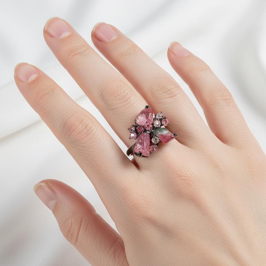 925 Sterling Silver Raw Tourmaline Ring, additional angle