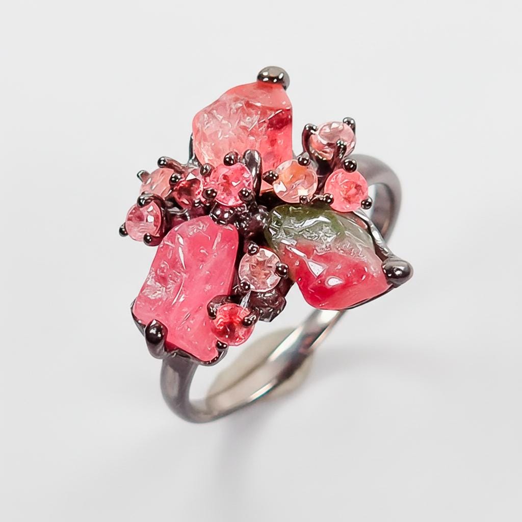 925 Sterling Silver Raw Tourmaline Ring, worn look
