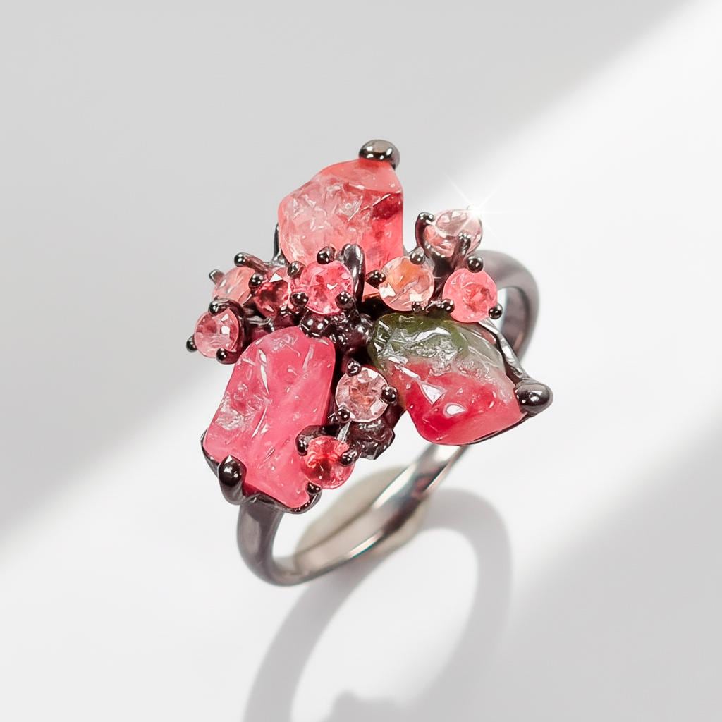 925 Sterling Silver Raw Tourmaline Ring, band detail