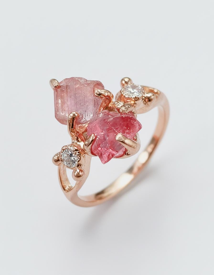 925 Sterling Silver Raw Pink Tourmaline Ring, band detail