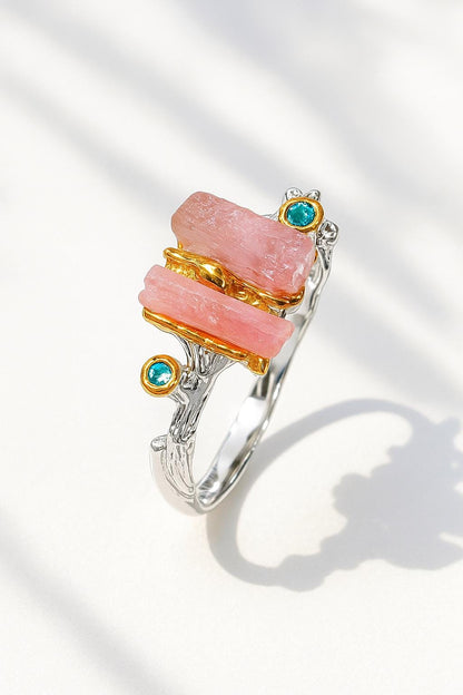 925 Sterling Silver Raw Pink Tourmaline Ring, band detail
