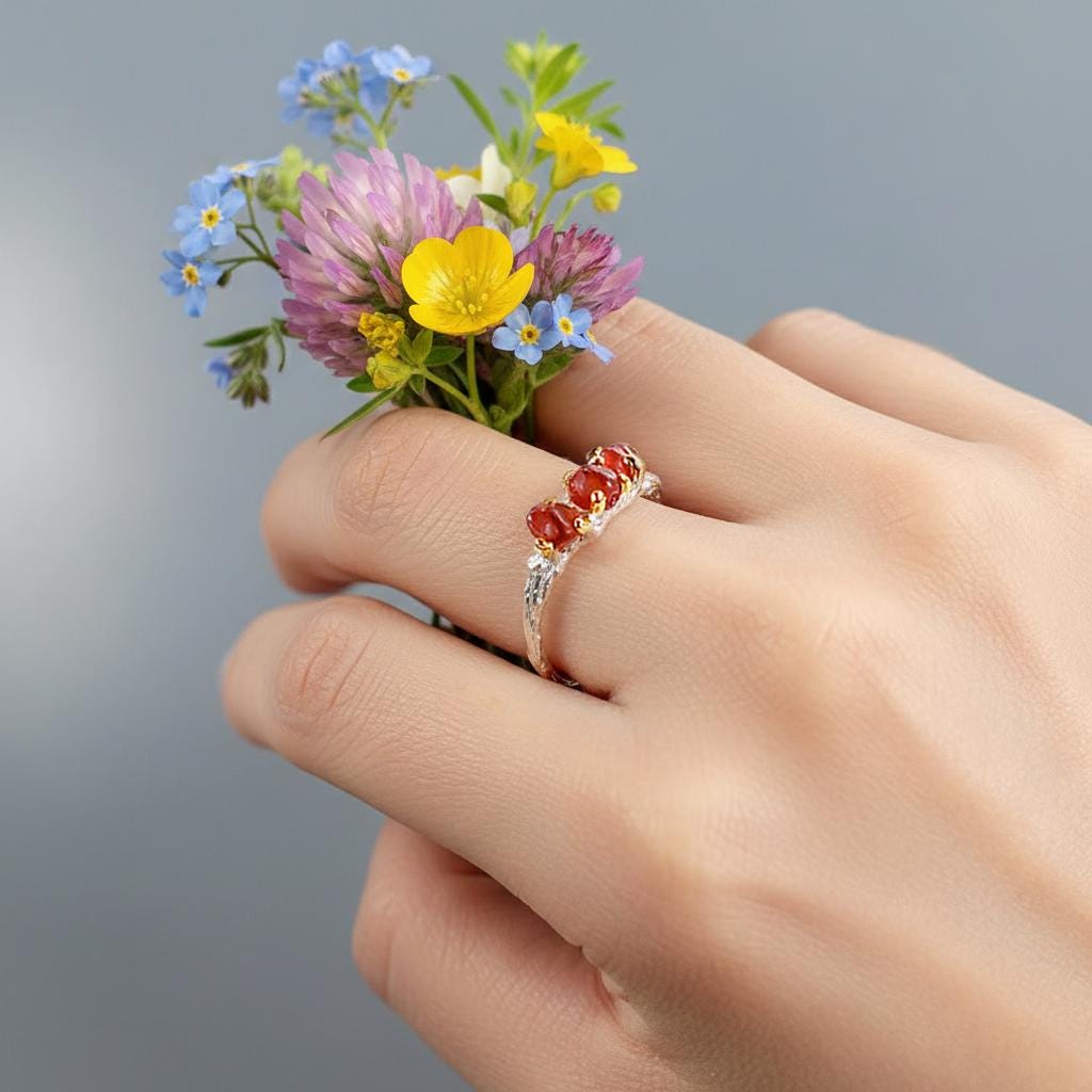 925 Sterling Silver Raw Spinel Ring, setting detail