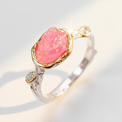 925 Sterling Silver Raw Pink Ruby Ring, setting detail