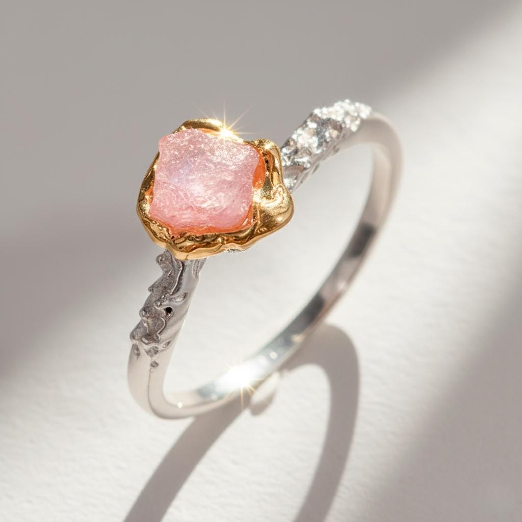 925 Sterling Silver Raw Ruby Ring, worn on hand