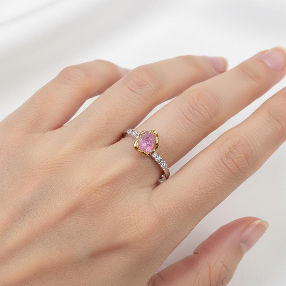 925 Sterling Silver Raw Ruby Ring, setting detail