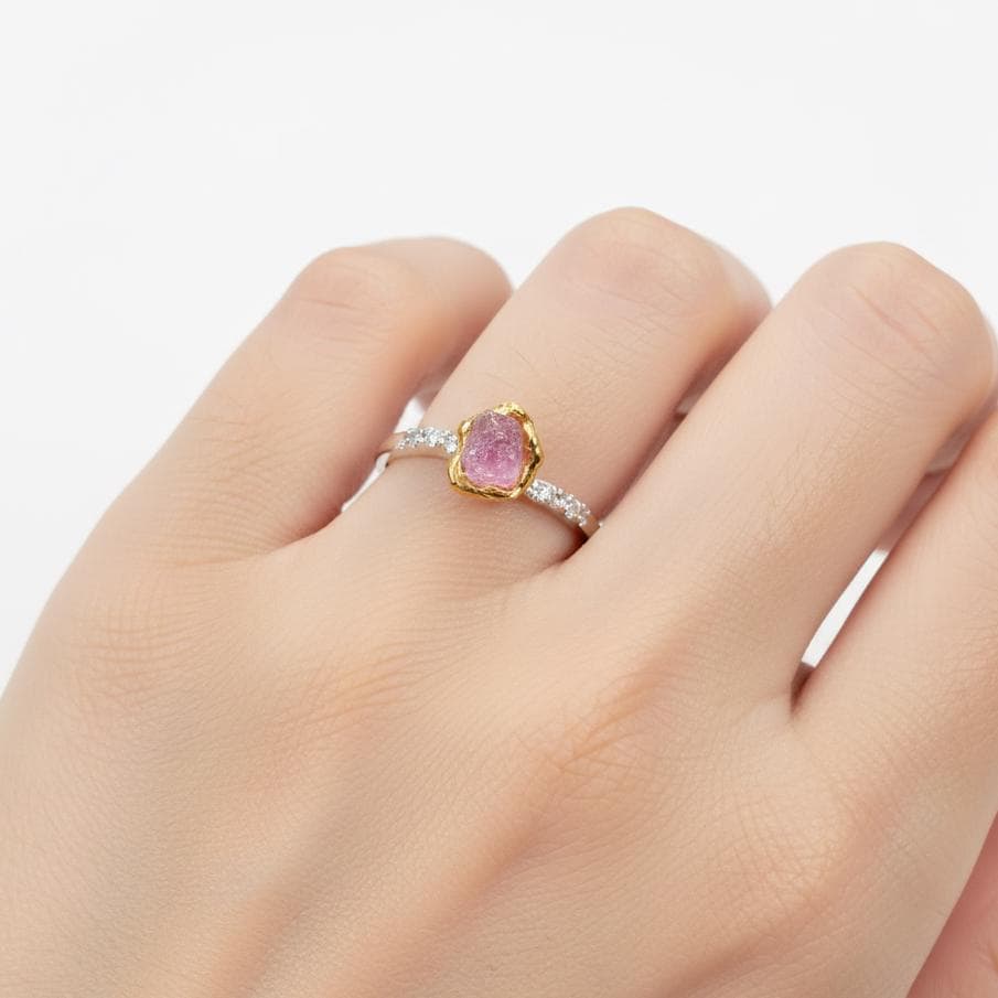 925 Sterling Silver Raw Ruby Ring, worn look
