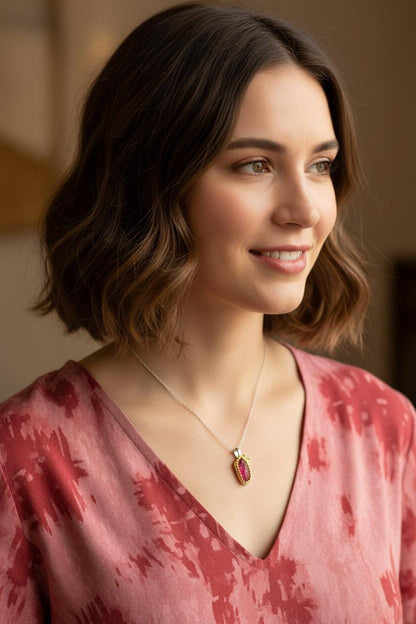 925 Sterling Silver Raw Ruby Necklace, alternate angle