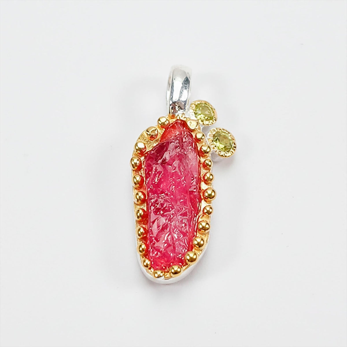 925 Sterling Silver Raw Ruby Necklace, pendant detail
