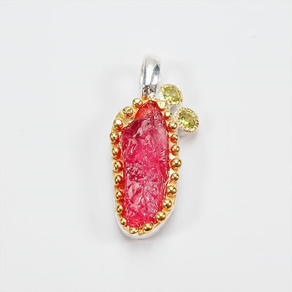 925 Sterling Silver Raw Ruby Necklace, pendant detail