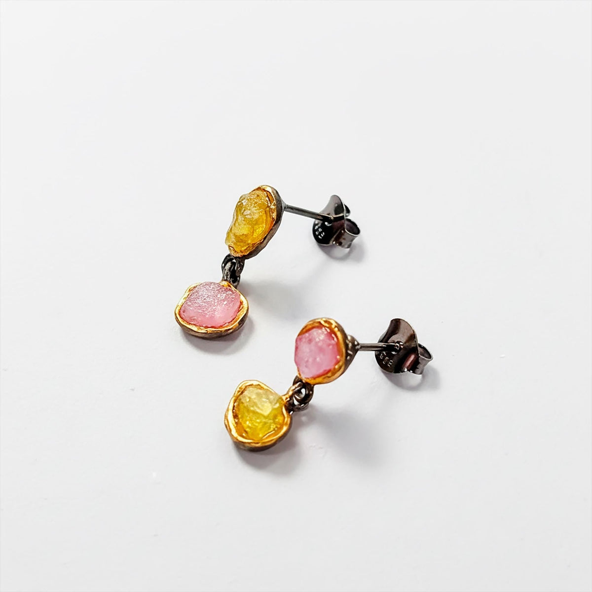 925 Sterling Silver Raw Ruby Peridot Earrings, side angle