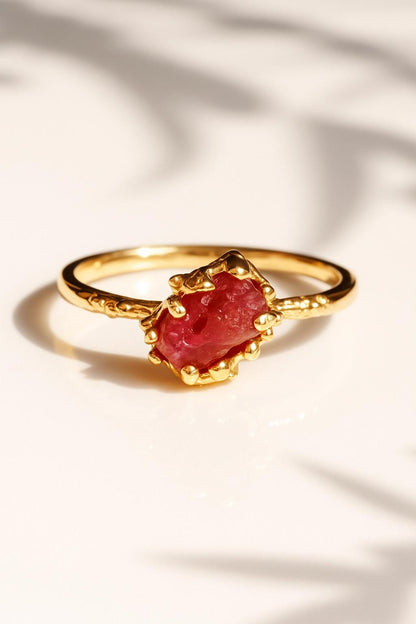 925 Sterling Silver Raw Ruby Ring, texture close-up