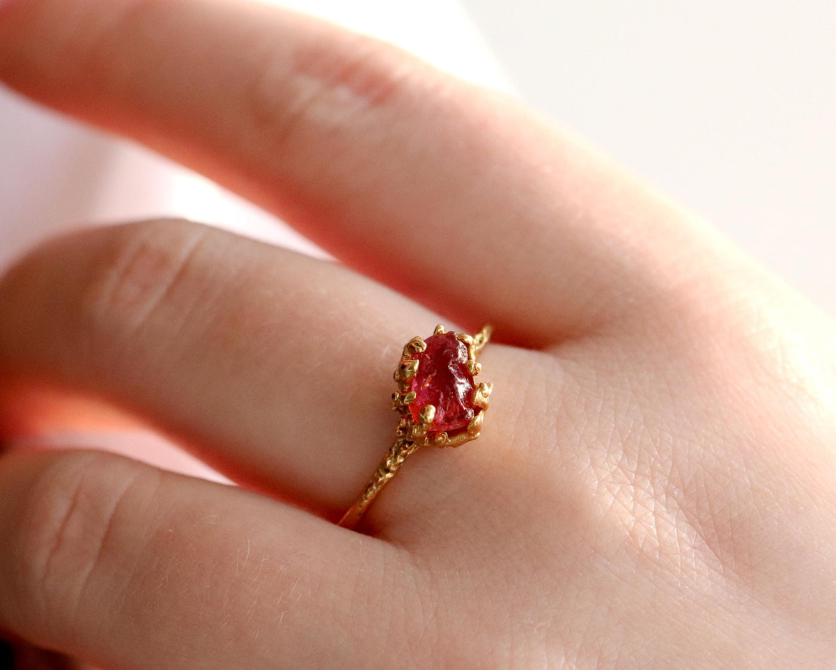 925 Sterling Silver Raw Ruby Ring, close-up detail