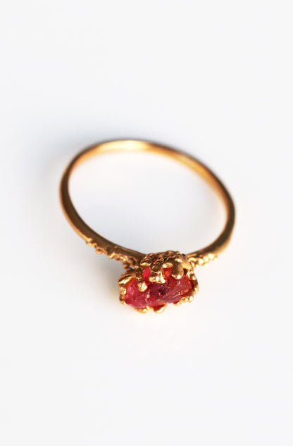 925 Sterling Silver Raw Ruby Ring, worn on hand