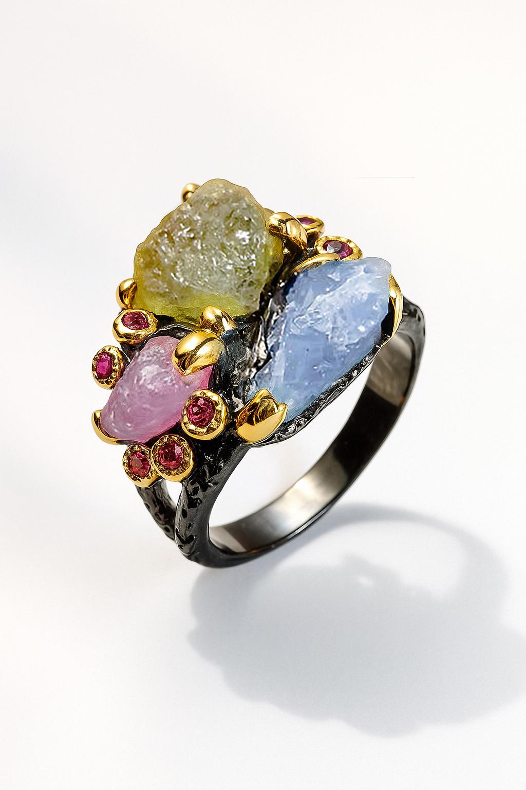 925 Sterling Silver Raw Sapphire Ruby Ring, main product image