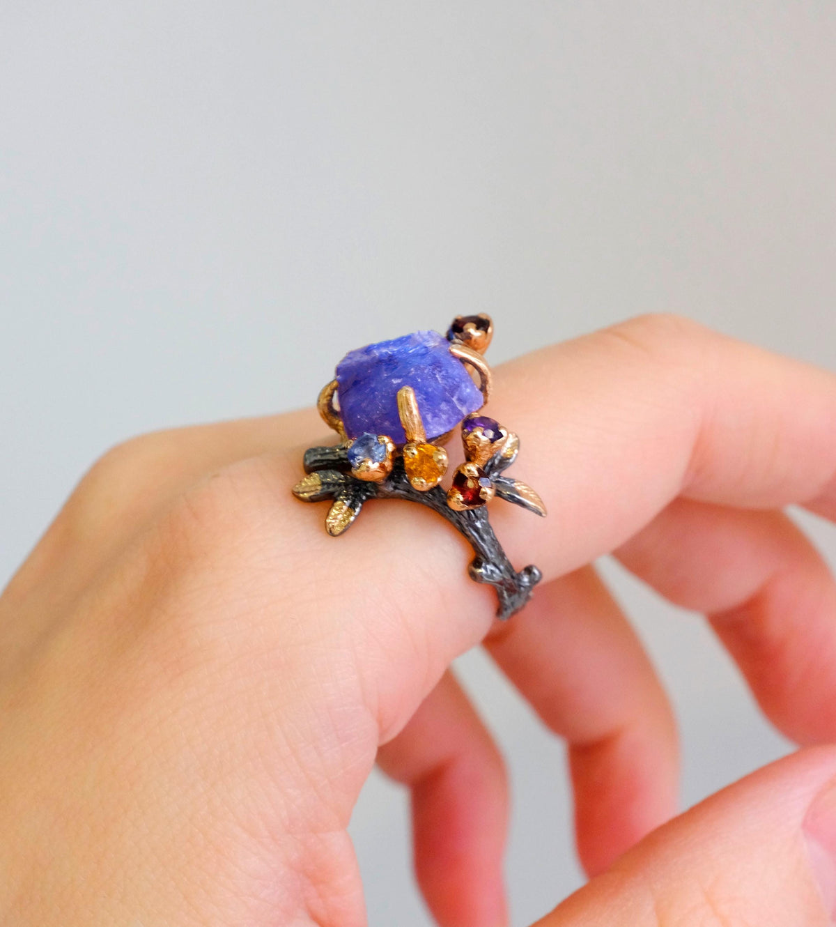 925 Sterling Silver Raw Tanzanite Ring, alternate angle
