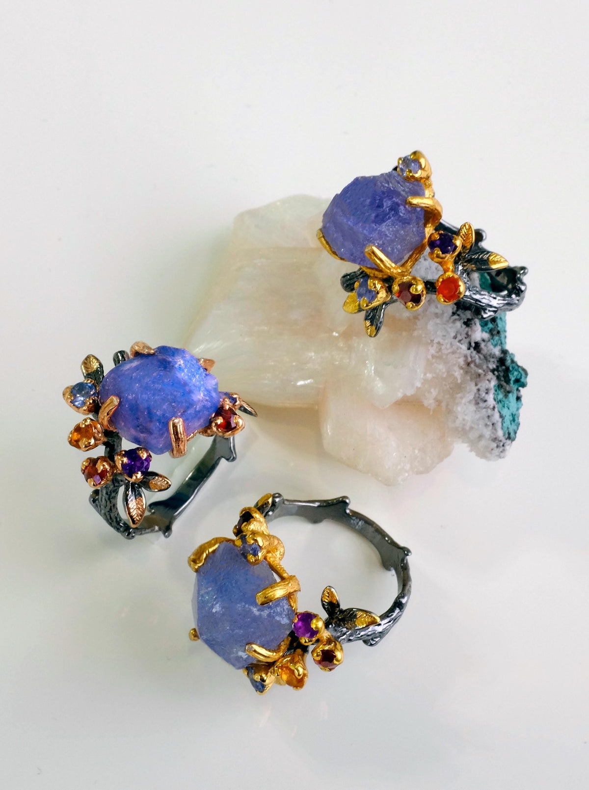925 Sterling Silver Raw Tanzanite Ring, close-up detail