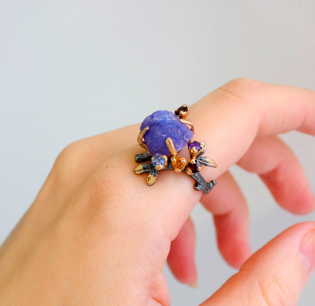 925 Sterling Silver Raw Tanzanite Ring, side view