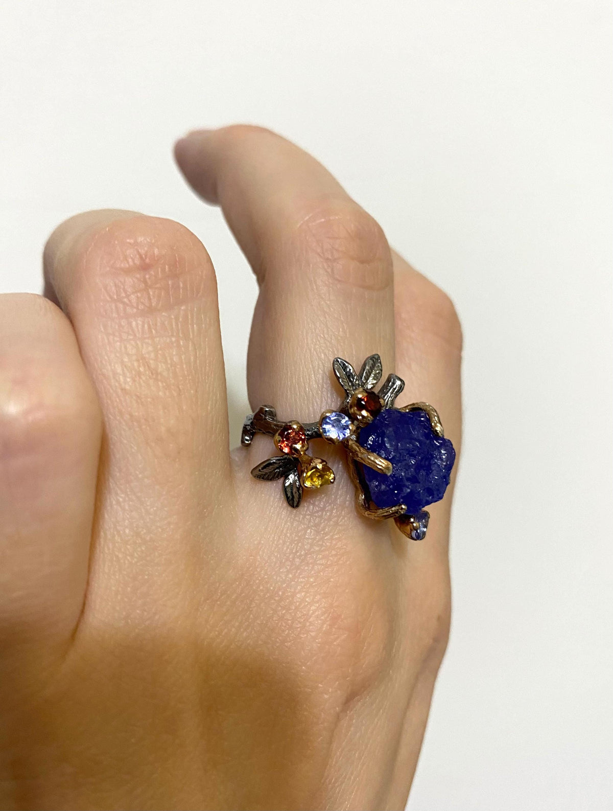 925 Sterling Silver Raw Tanzanite Ring, setting detail