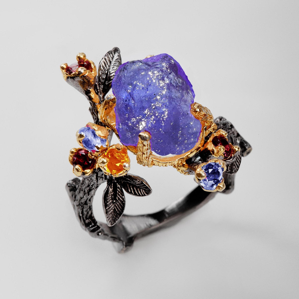 925 Sterling Silver Raw Tanzanite Ring, worn look