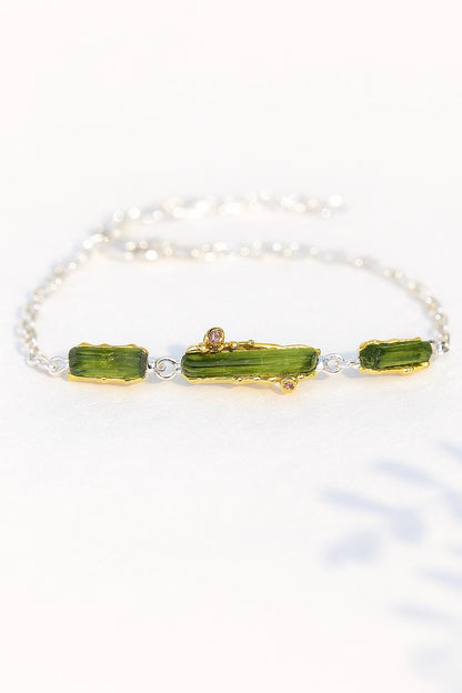 925 Sterling Silver Raw Tourmaline Bracelet, close-up detail