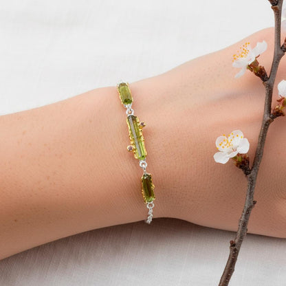 925 Sterling Silver Raw Tourmaline Bracelet, additional angle