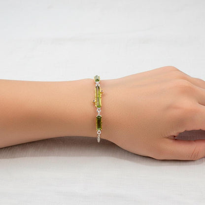 925 Sterling Silver Raw Tourmaline Bracelet, texture close-up