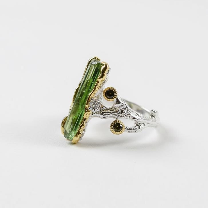925 Sterling Silver Raw Tourmaline Ring, additional angle