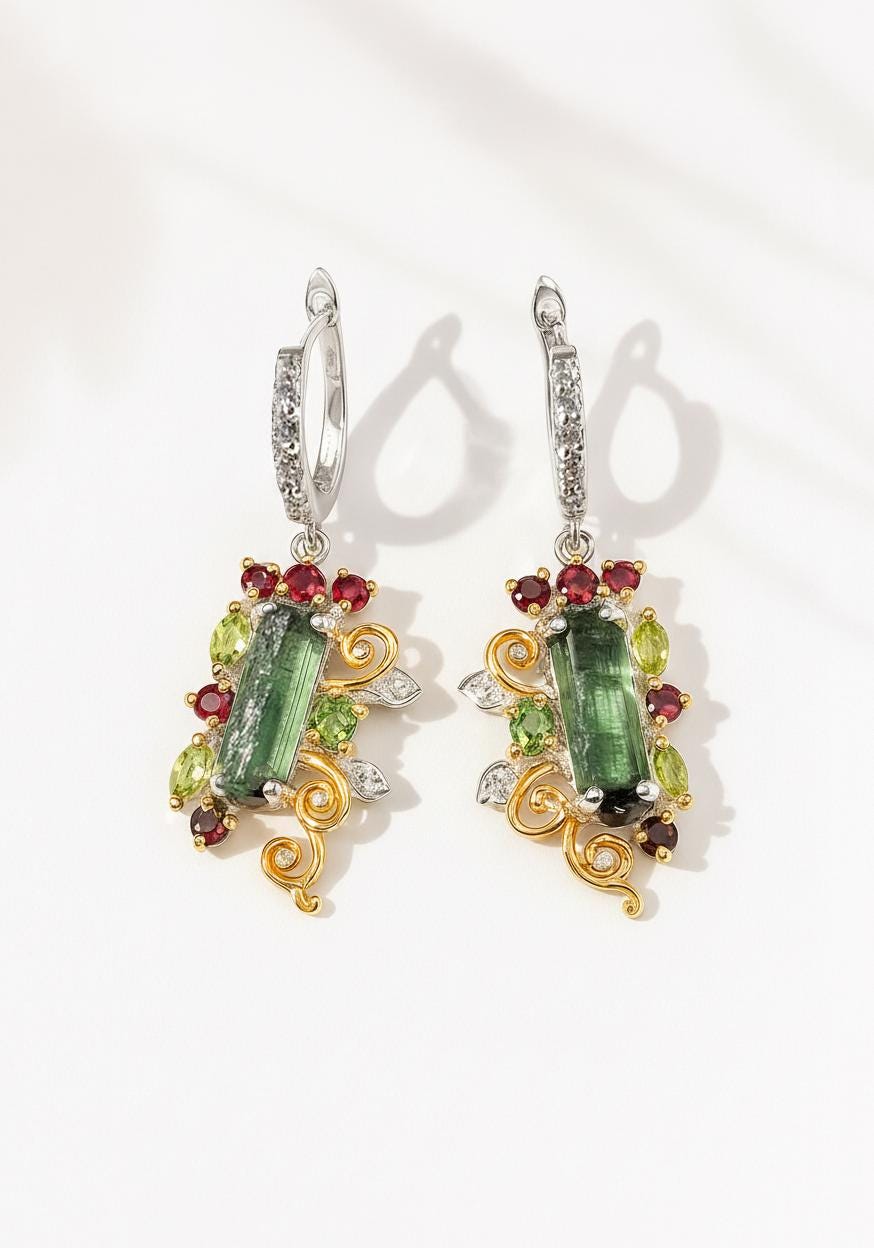 925 Sterling Silver Raw Tourmaline Earrings, main product image