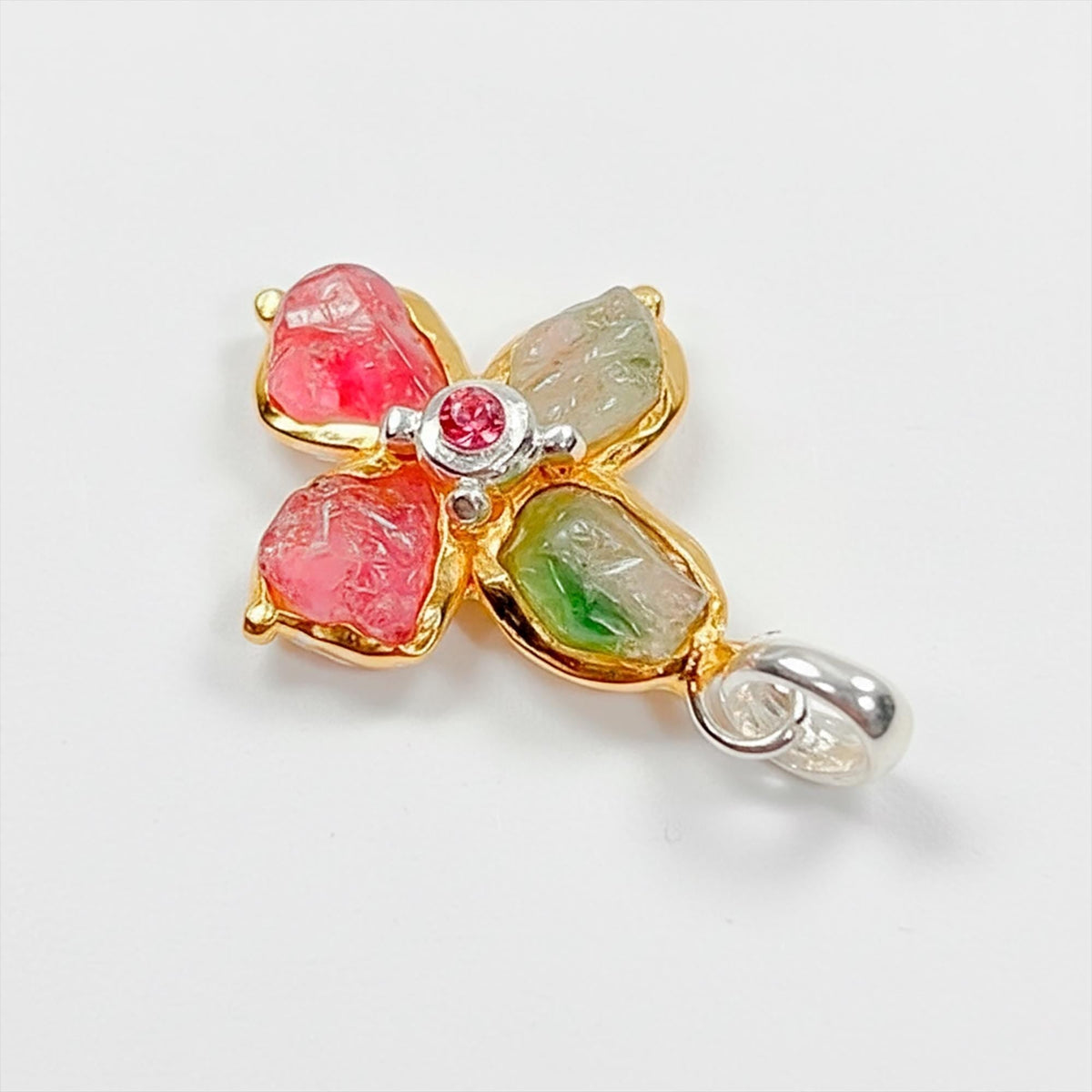 925 Sterling Silver Raw Tourmaline Necklace, close-up detail
