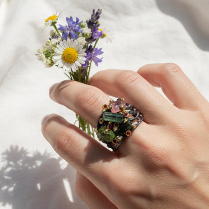 925 Sterling Silver Raw Tourmaline Ring, alternate angle