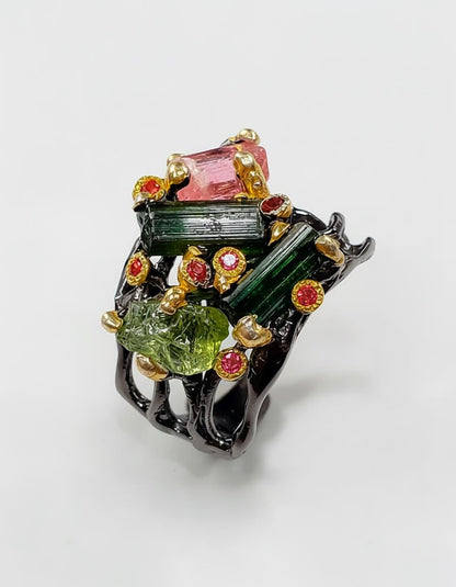 925 Sterling Silver Raw Tourmaline Ring, side view