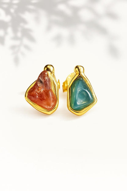 925 Sterling Silver Raw Tourmaline Stud Earrings, close-up detail