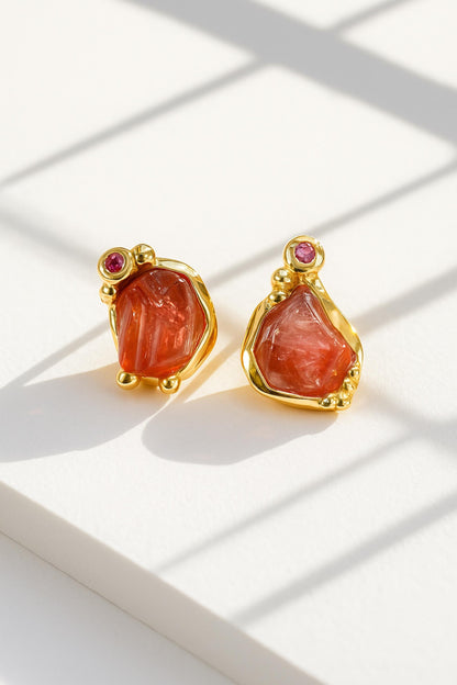 925 Sterling Silver Raw Tourmaline Stud Earrings, worn view