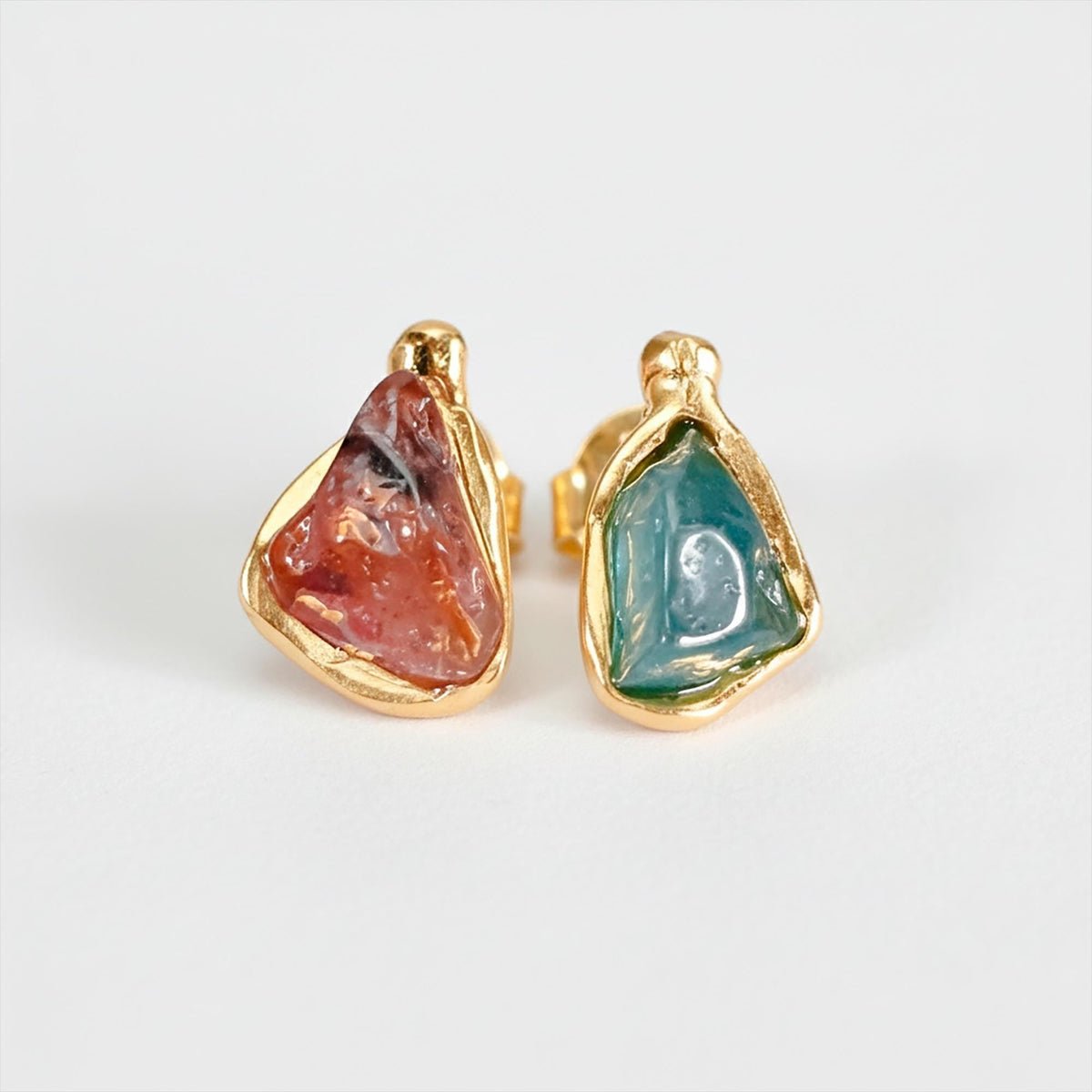 925 Sterling Silver Raw Tourmaline Stud Earrings, worn view