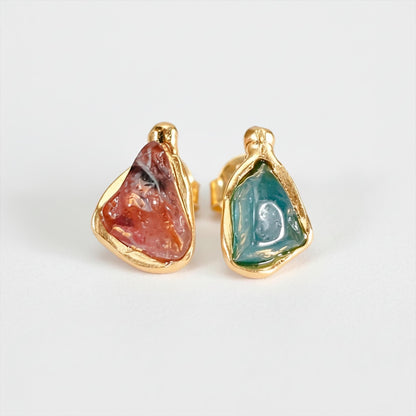 925 Sterling Silver Raw Tourmaline Stud Earrings, worn view