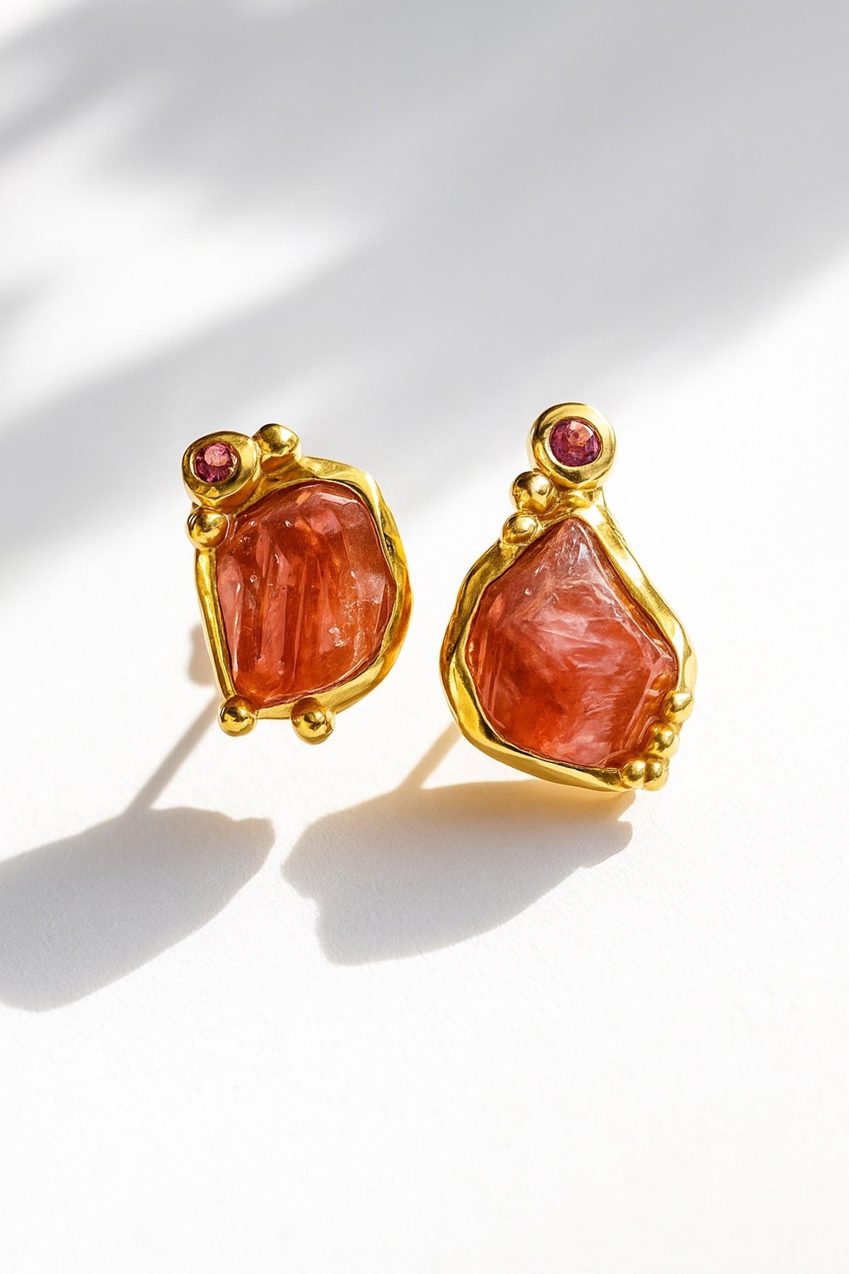 925 Sterling Silver Raw Tourmaline Stud Earrings, side angle