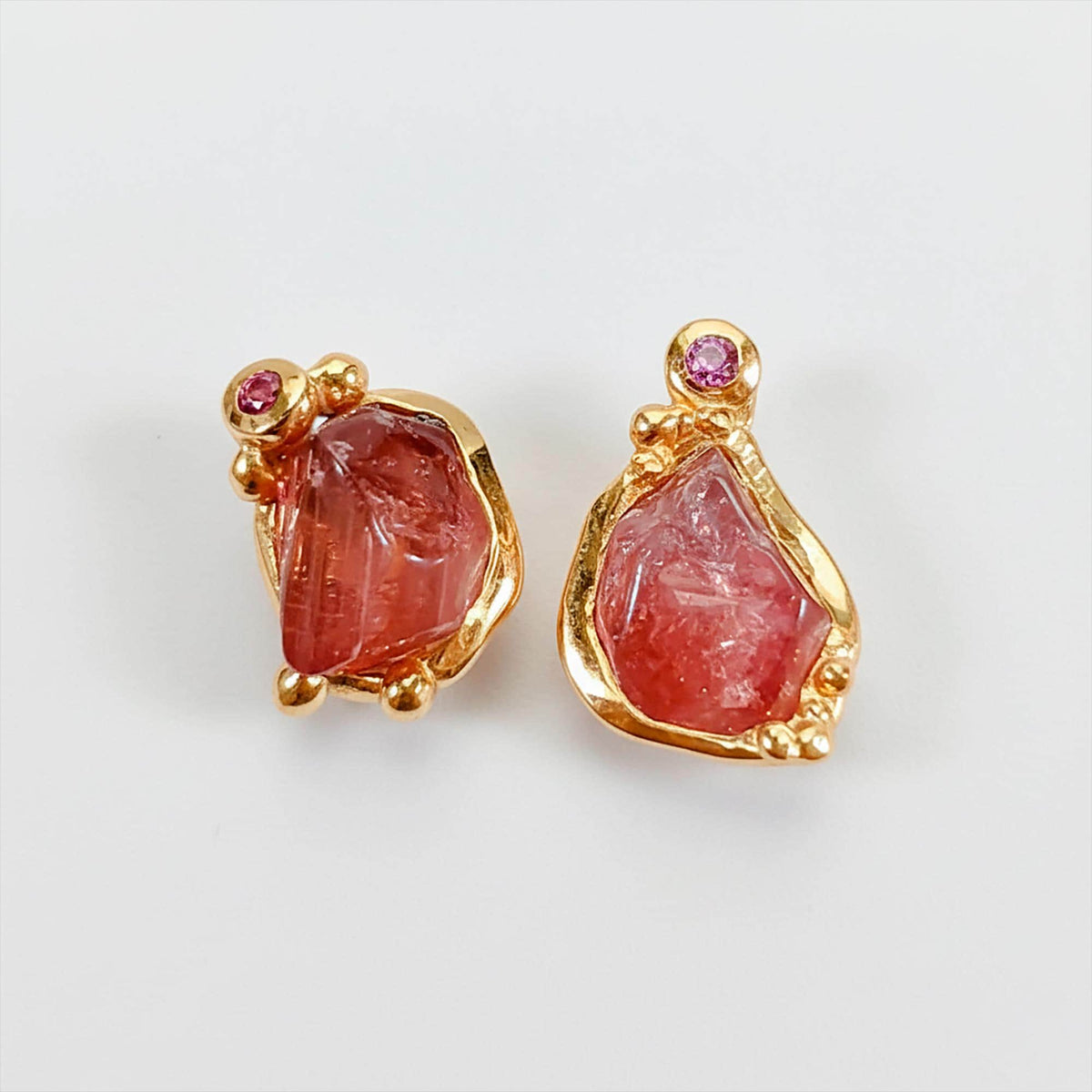 925 Sterling Silver Raw Tourmaline Stud Earrings, stone or metal detail