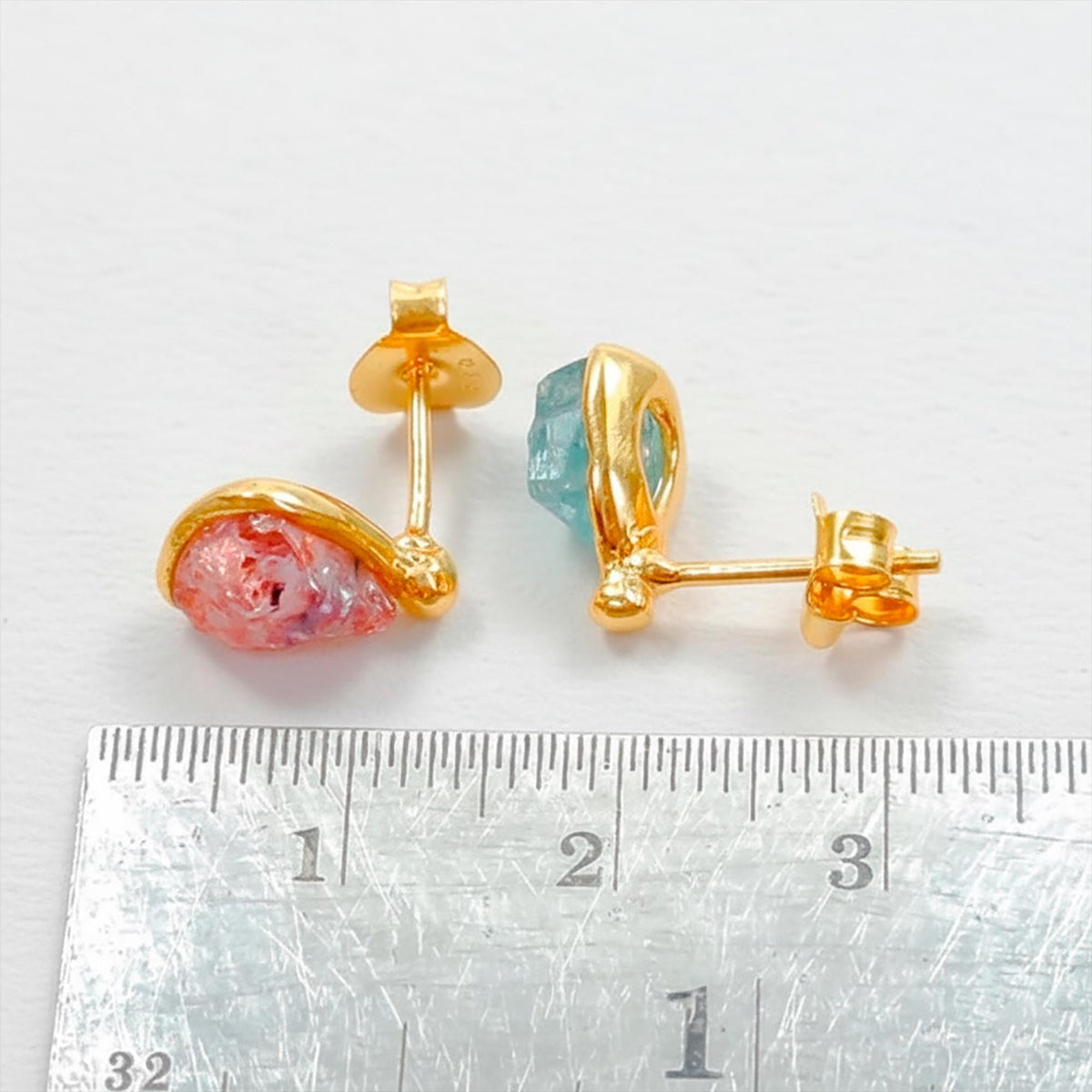 925 Sterling Silver Raw Tourmaline Stud Earrings, stone or metal detail