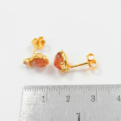 925 Sterling Silver Raw Tourmaline Stud Earrings, worn look