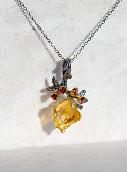 925 Sterling Silver Raw Yellow Citrine Necklace, worn view