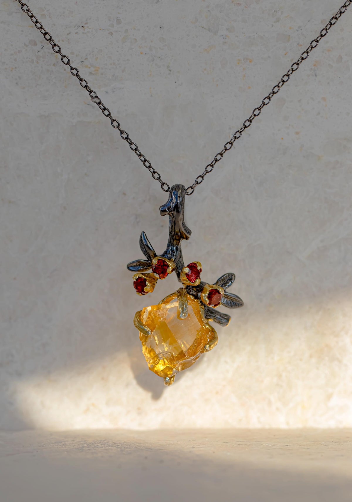 925 Sterling Silver Raw Yellow Citrine Necklace, pendant detail