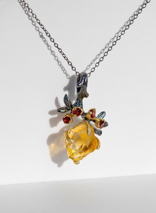 925 Sterling Silver Raw Yellow Citrine Necklace, main product image