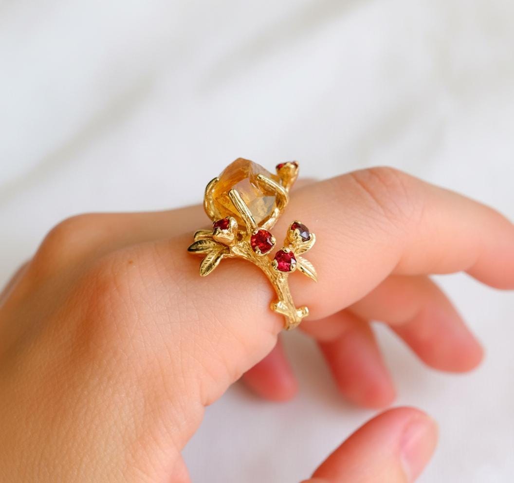 925 Sterling Silver Raw Yellow Citrine Ring, worn on hand, image 14