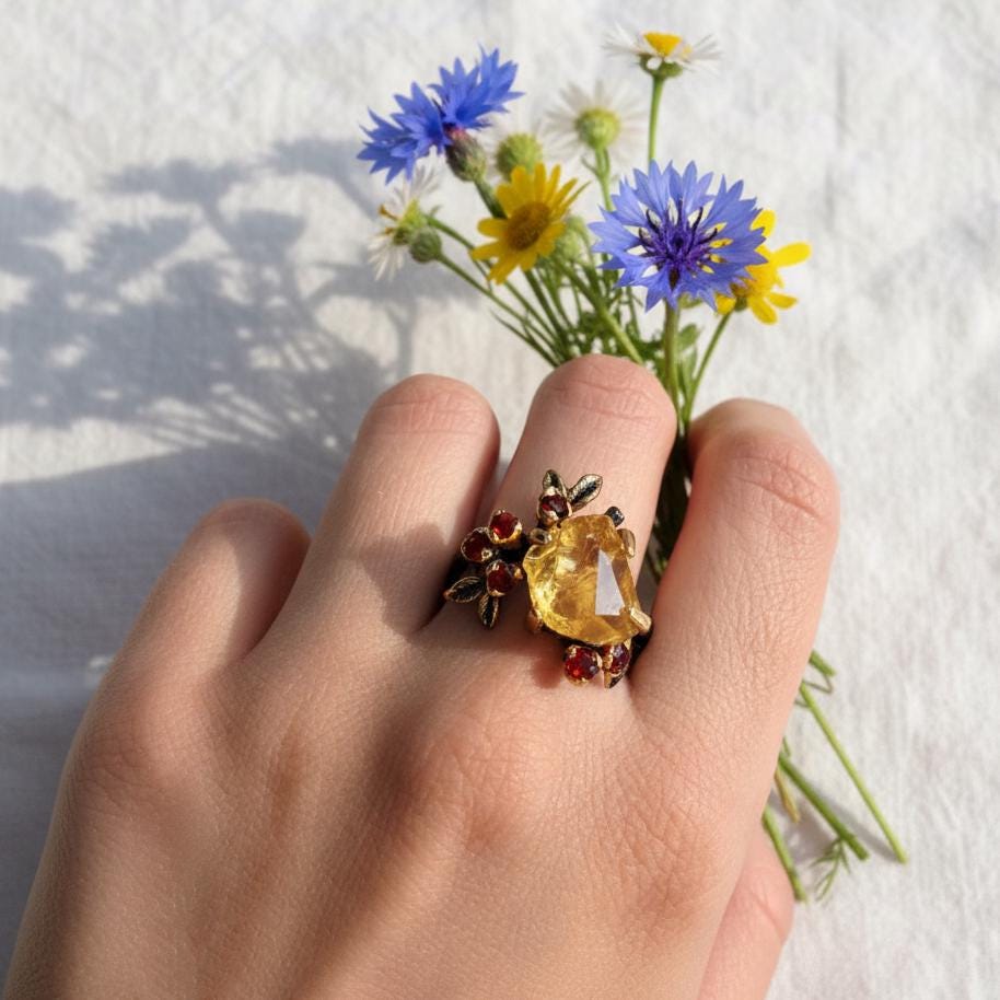 925 Sterling Silver Raw Yellow Citrine Ring, alternate angle
