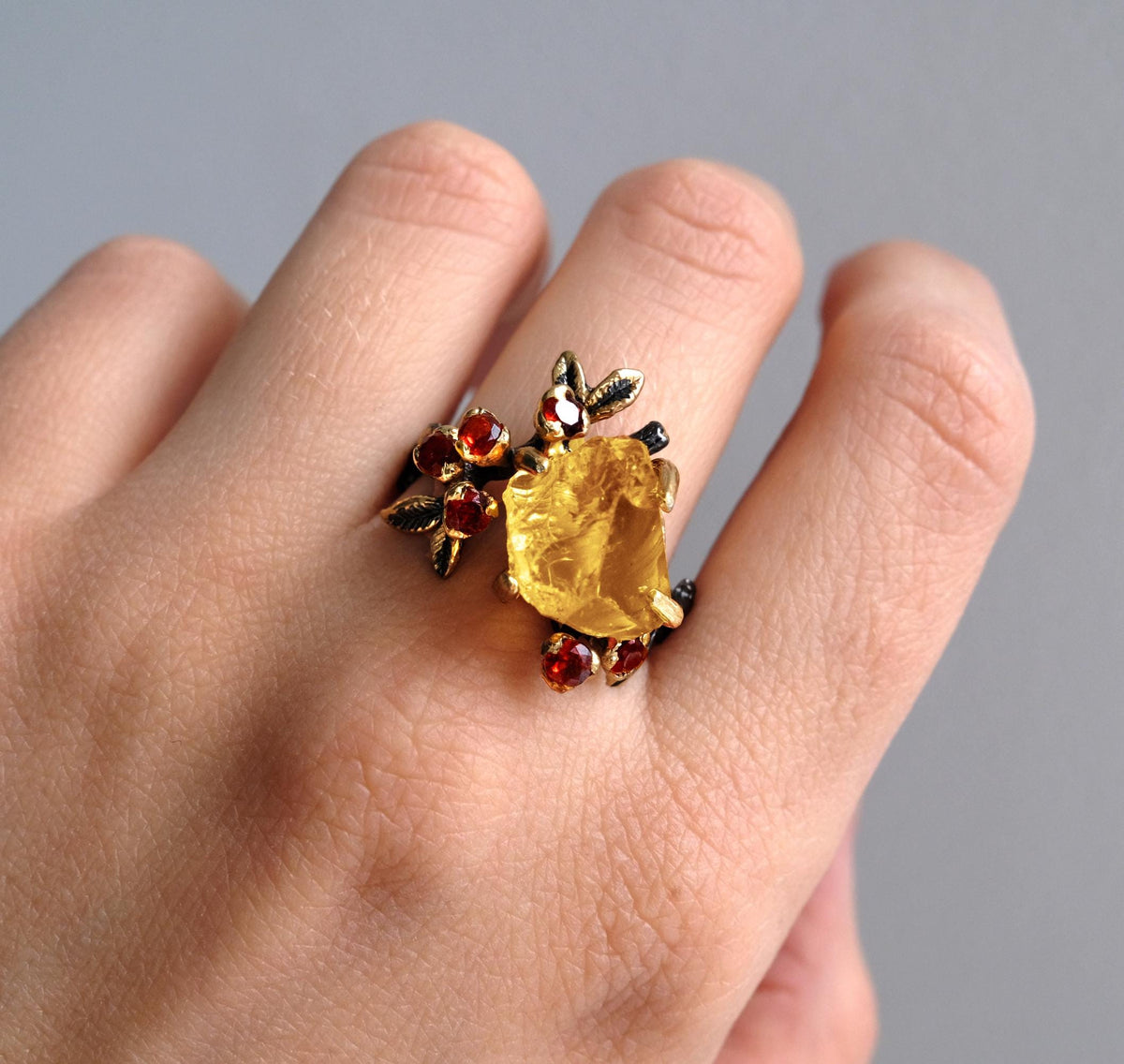 925 Sterling Silver Raw Yellow Citrine Ring, side view