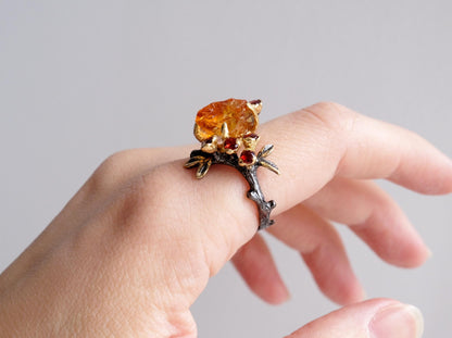 925 Sterling Silver Raw Yellow Citrine Ring, worn on hand
