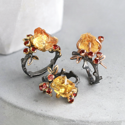 925 Sterling Silver Raw Yellow Citrine Ring, setting detail
