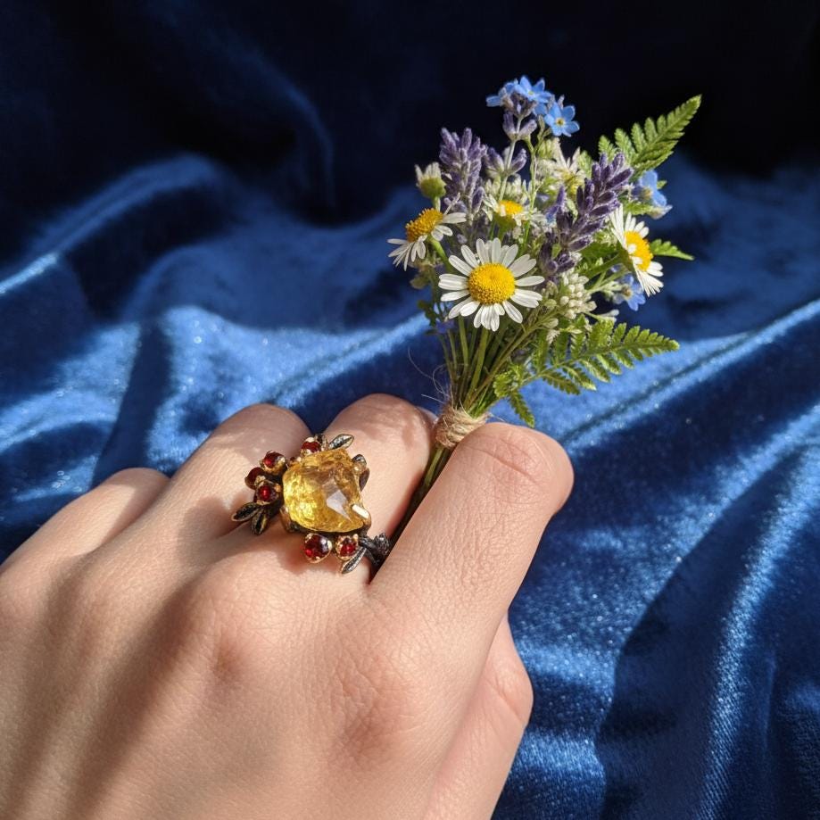 925 Sterling Silver Raw Yellow Citrine Ring, band detail